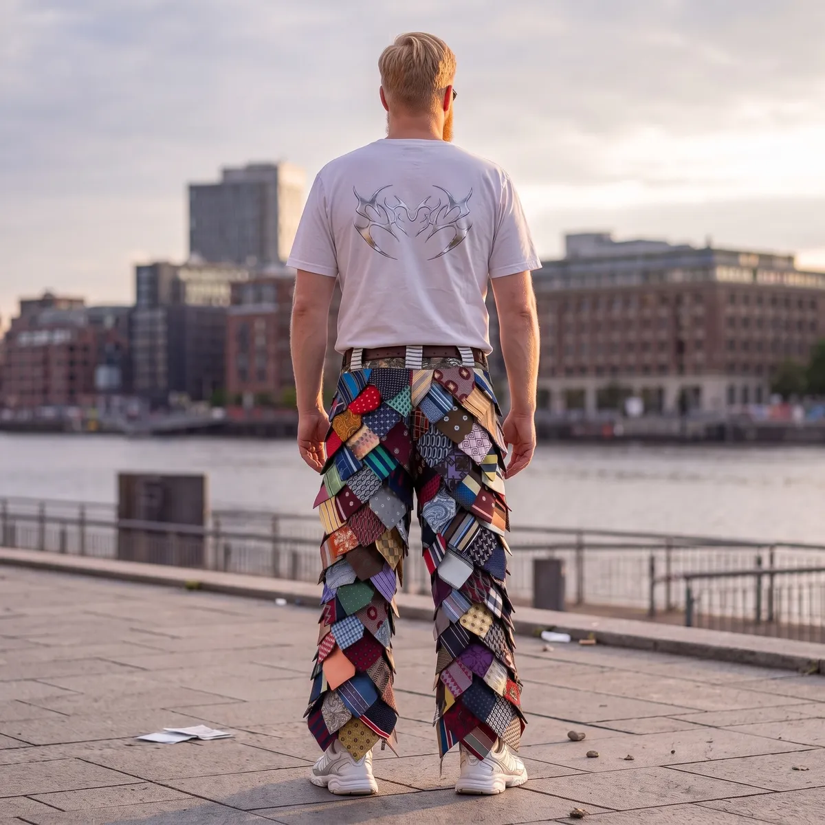 Pantalones de patchwork de corbatas — Back View Full Body